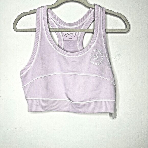 NWT L*Space Out Of Bounds Peony Lilac Crop Scoop Neck Racerback Sports Bra S - Picture 3 of 15